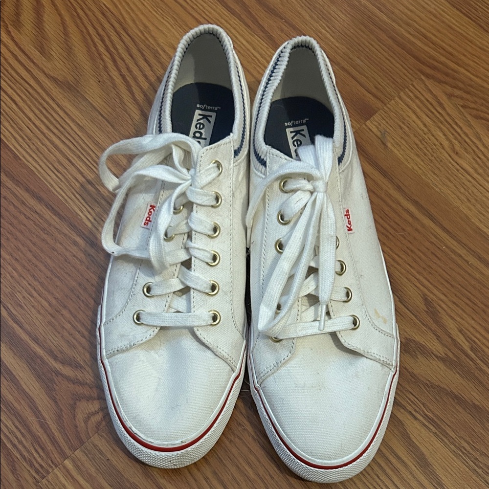 Keds Off-White Canvas Sneakers with Red Trim